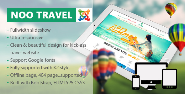 自适应 Noo Travel 旅游度假 Joomla模板主题