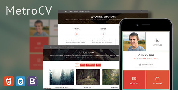  MetroCV single page resume works display WordPress theme [updated to v1.0]