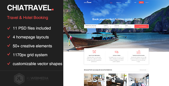 Chiatravel - 旅游酒店预订PSD模板