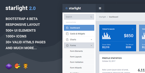 Starlight v2.0 - 响应式Bootstrap 4后台模板