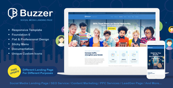 Buzzer v1.0.3 - 响应式社交着陆页HTML模板