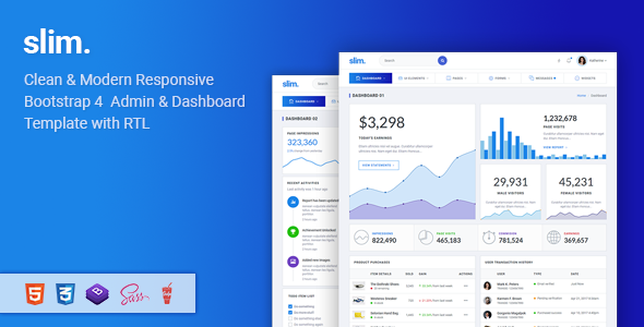 Slim - Bootstrap 4管理仪表板模板