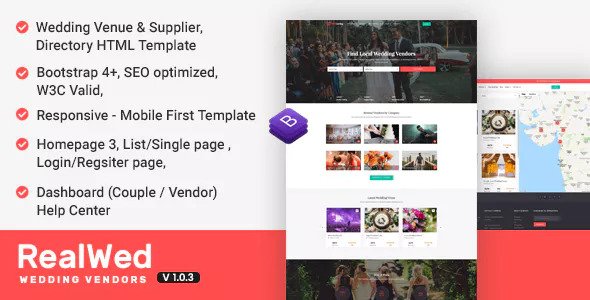 Realwed - 婚礼供应商目录HTML模板