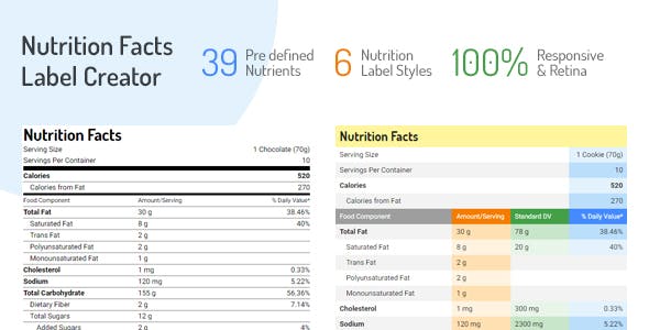 Nutrition Facts Label Creator 营养成分标签插件