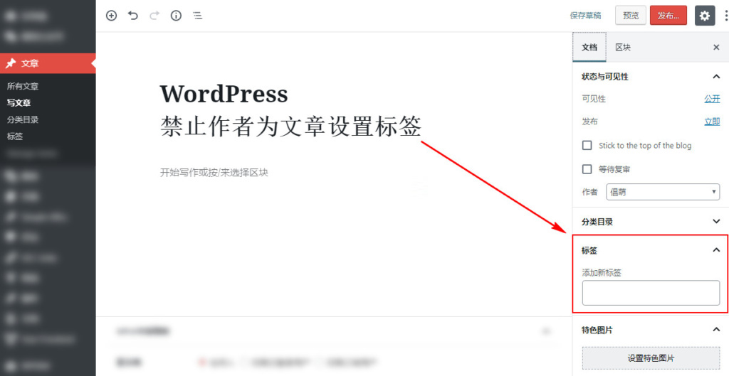 WordPress 禁止作者为文章设置标签