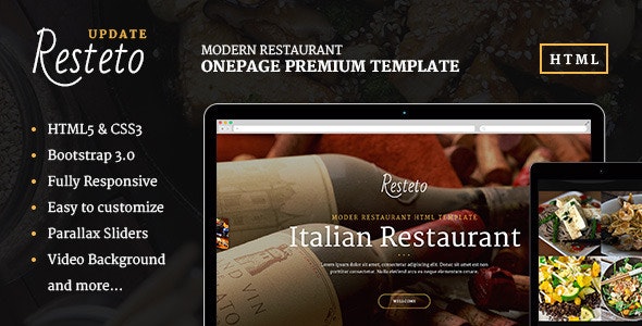  RESTETO - HTML5 single page template for high-end restaurant cuisine