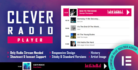 CLEVER - HTML5 Radio Player With History - 播放器简码 Elementor 小工具