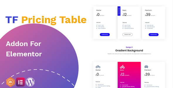 TFPricing table Addon For Elementor 定价表价格选项卡扩展插件