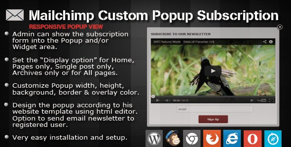 Mailchimp Custom Popup Subscription for wordpress 自定义弹出式订阅插件