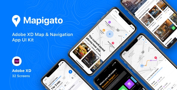 Mapigato - Adobe XD 导航地图应用程序UI套件