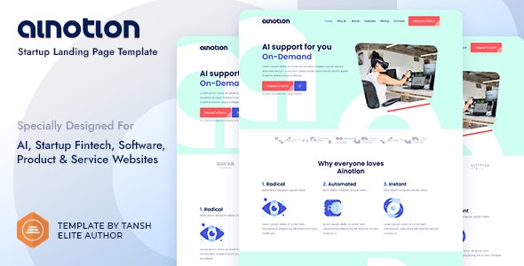 Ainotion Startup Landing Page Template - SaaS 软件应用程序网站模板