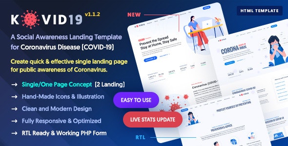 KOVID19 – 新冠状病毒（COVID-19）预防意识库HTML模板
