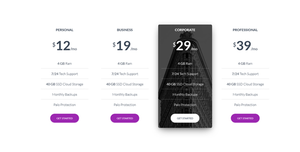  10 Web page pricing table card UI design price form style