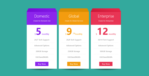  Flat color price list HTML page template