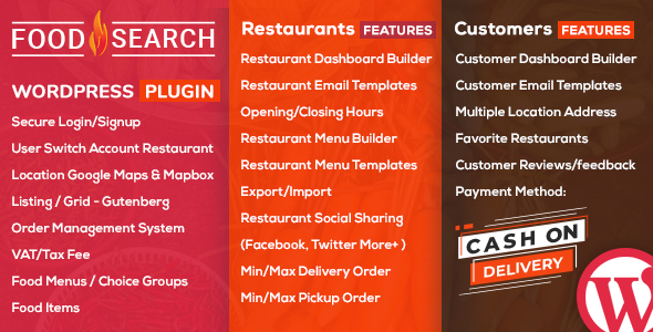  WP Food Search - Single restaurant multi restaurant menu&food ordering plug-in