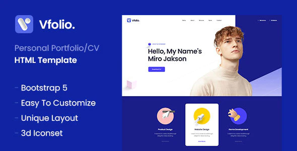  Vfolio - Simple Responsive Resume Works Display HTML Template