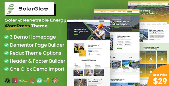 Solarglow - 新能源绿色风电光伏企业WordPress模板