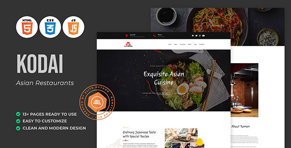  Kodai - Asian Food Restaurant Website HTML Template