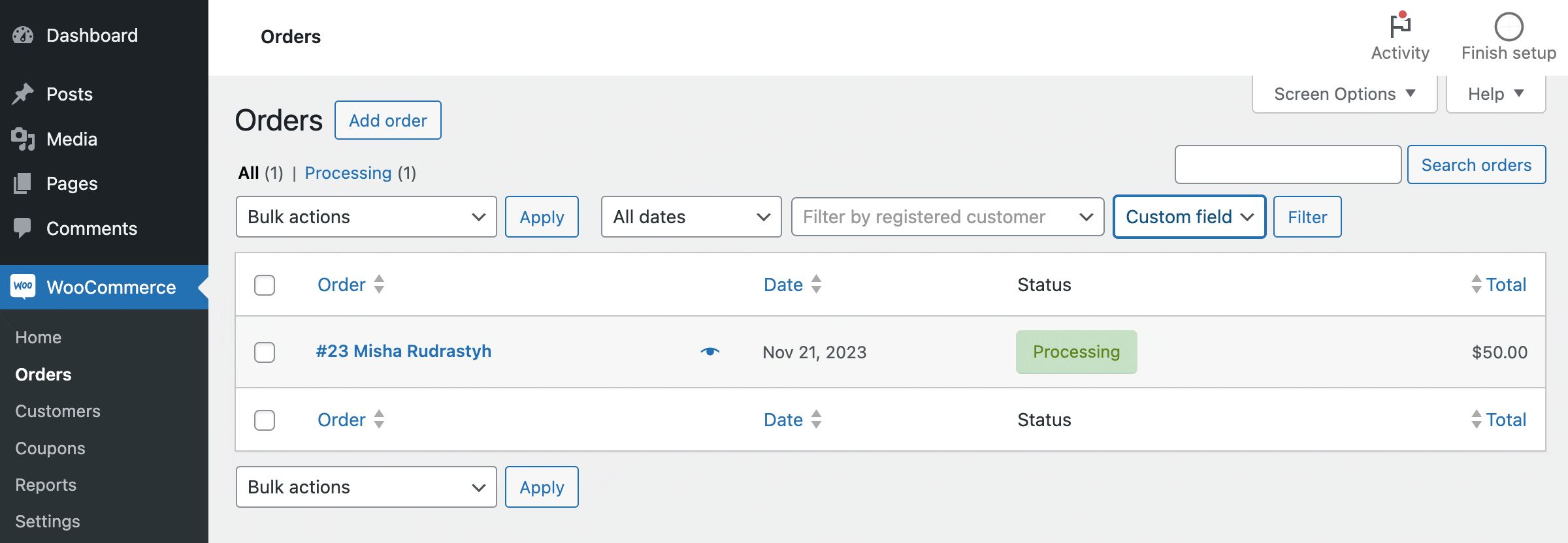  Add the function of filtering orders by custom fields for WooCommerce background order list